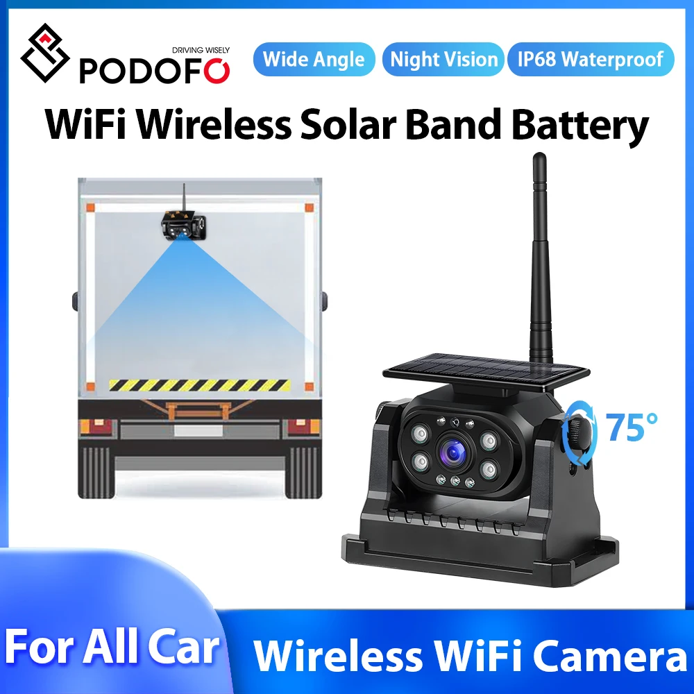 Podofo Wireless HD Solar Magnetic WIFI Camera Backup Camera Reverse Cam Rear View Camera Wide Angle For Universal Car Radio Bus