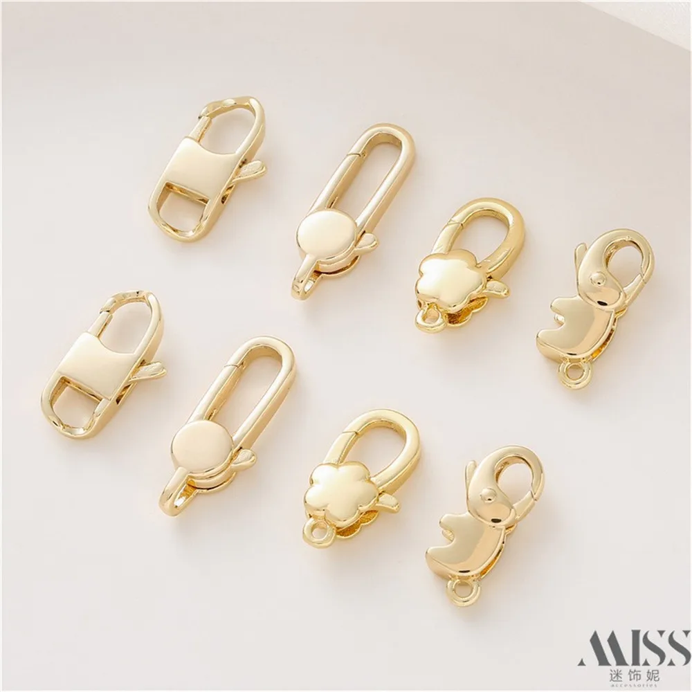 Hebilla de langosta de retención de Color dorado de 14K para bebé, cierre de flor de elefante, hebilla de conexión de resorte, accesorios de extremo de joyería hechos a mano DIY