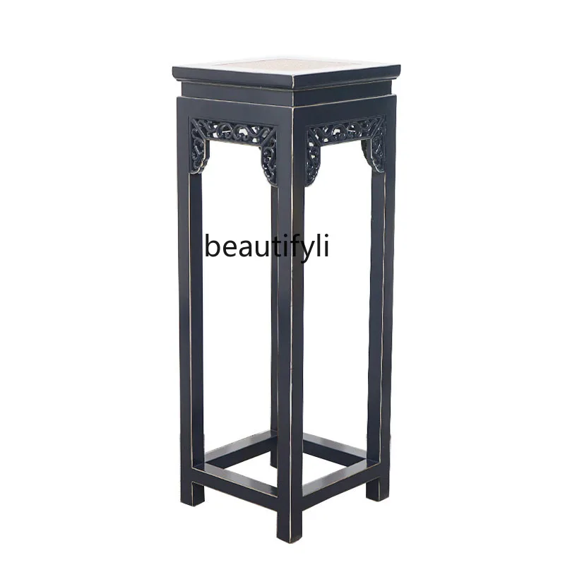 Chinese Style Solid Wood Flower Stand Living Room Balcony Rack Flower Vintage Decoration Shelf Jardiniere