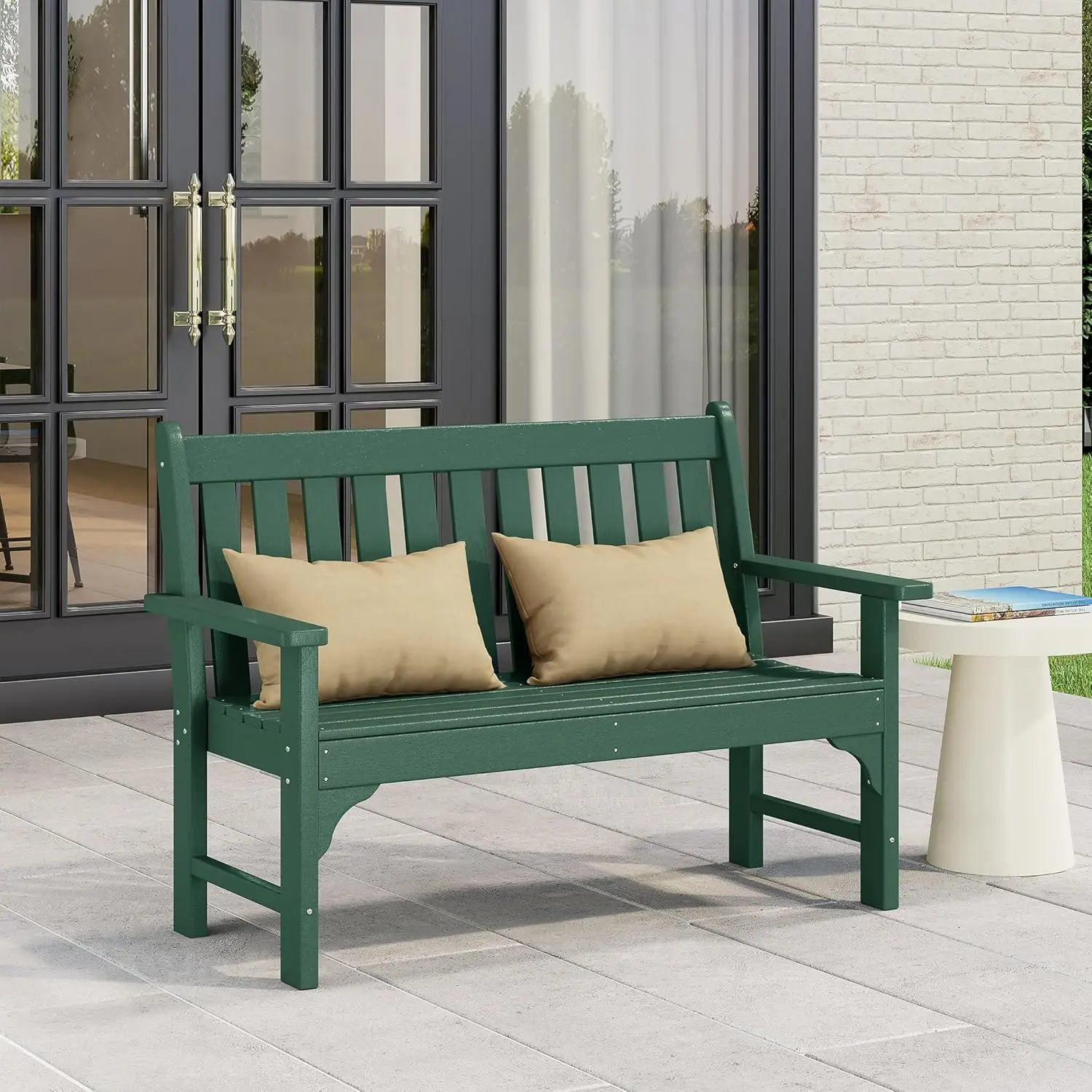 

Malibu Outdoor 2-Person All-Weather HDPE Front Porch Garden Bench, Dark Green, Customized