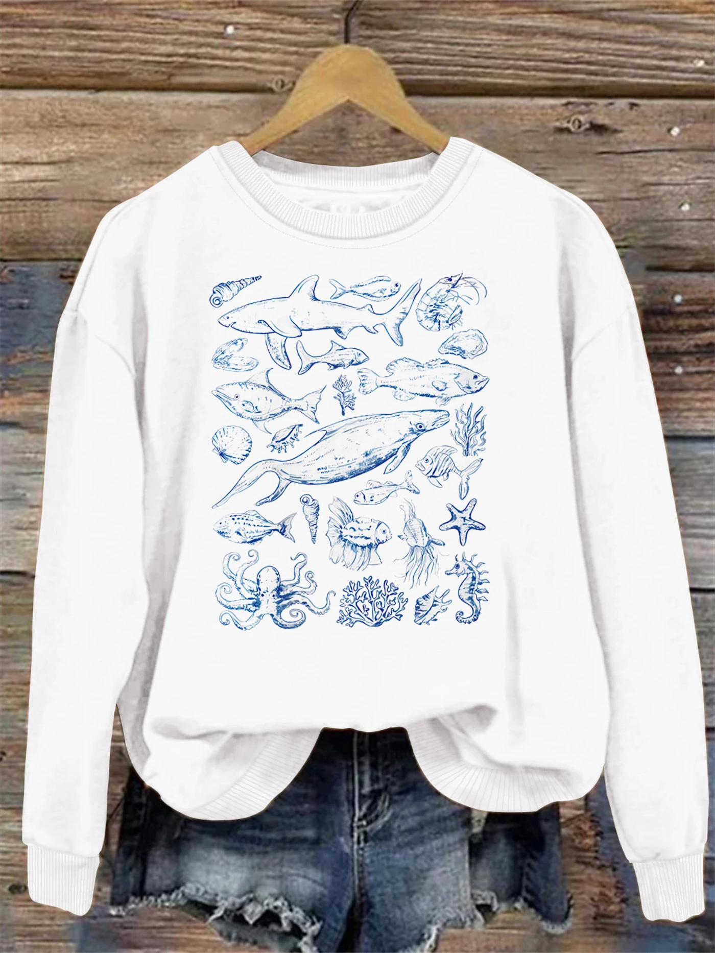

Animals print sweatshirt, crew neck casual sweatshirt for winter & fall, women's clothing