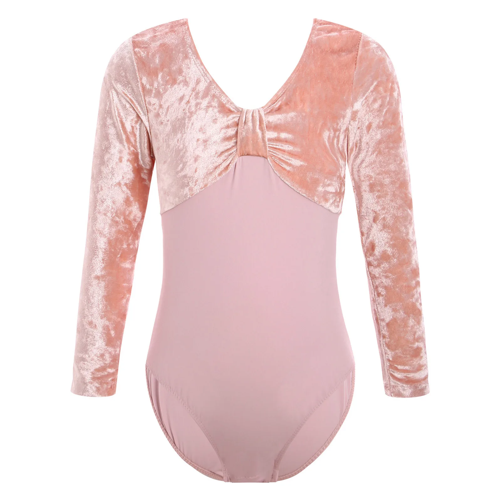 

Girls Velvet Ballet Dance Leotard Long Sleeve Knot Front Bodysuit for Gymnastics Dancing Practice Dance Performance for Winter