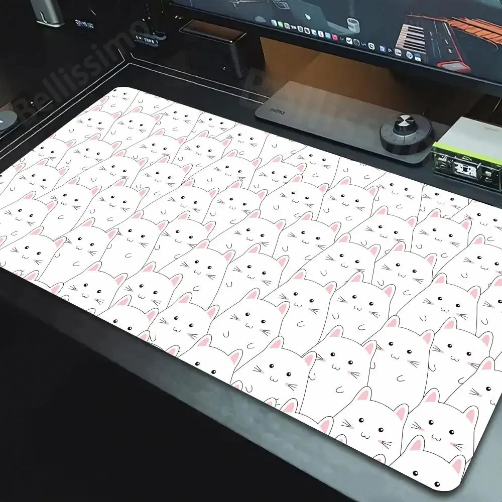 White Art Cat Game MousePad Desk Mat Rubber Non-slip Mouse Pad Large Max Size: 1200x600mm Desk Mat Desk Blanket Design Mouse Pad