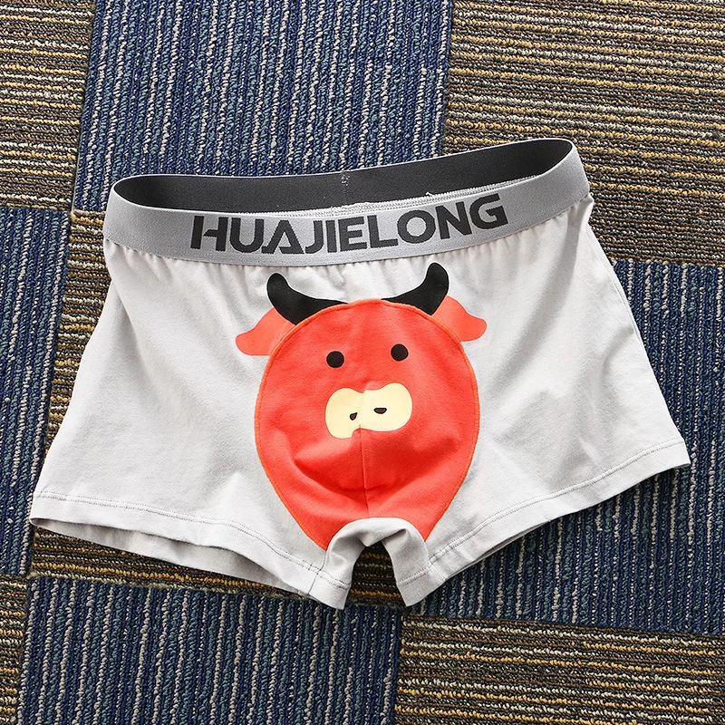 Men Trunks Cartoon Animals Printed Pouch Underwear Breathable Slip Homme Cute Youth U Convex Boxer Shorts Knickers Calzoncillo