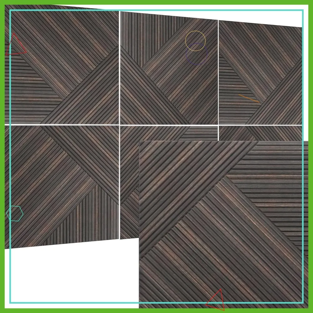 

6 Pack Acoustic Wall Panels, 72x48 Inches Total, Self-Adhesive, 3D Wood Look, Rustic Walnut