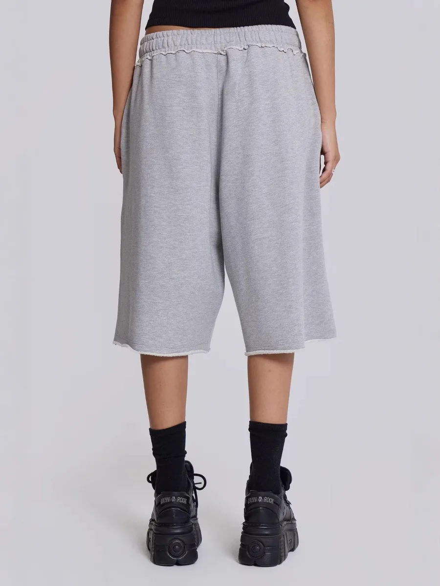 Women Gray Baggy Jogger Shorts Y2K Casual Wide Leg Sport Shorts Oversized Basic Fashion Jogger Short Pants Streetwear