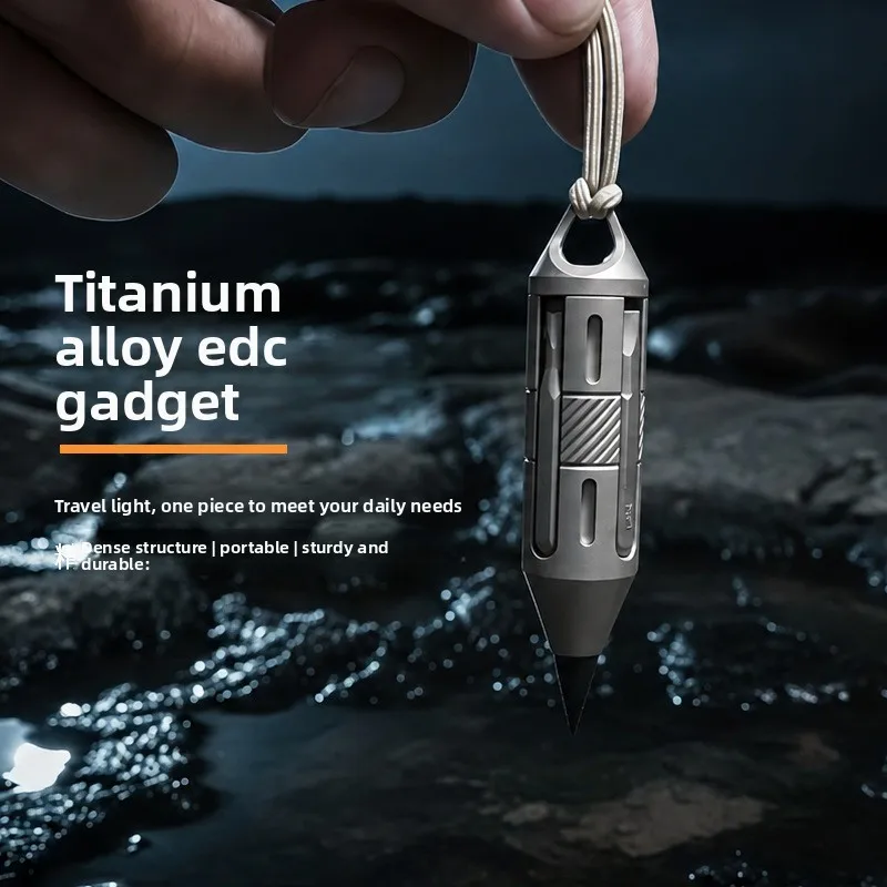 7 in 1 Titanium EDC Multi Tool Pen Screwdriver Pry Bar Keychain for Outdoor Camping Survival Gear