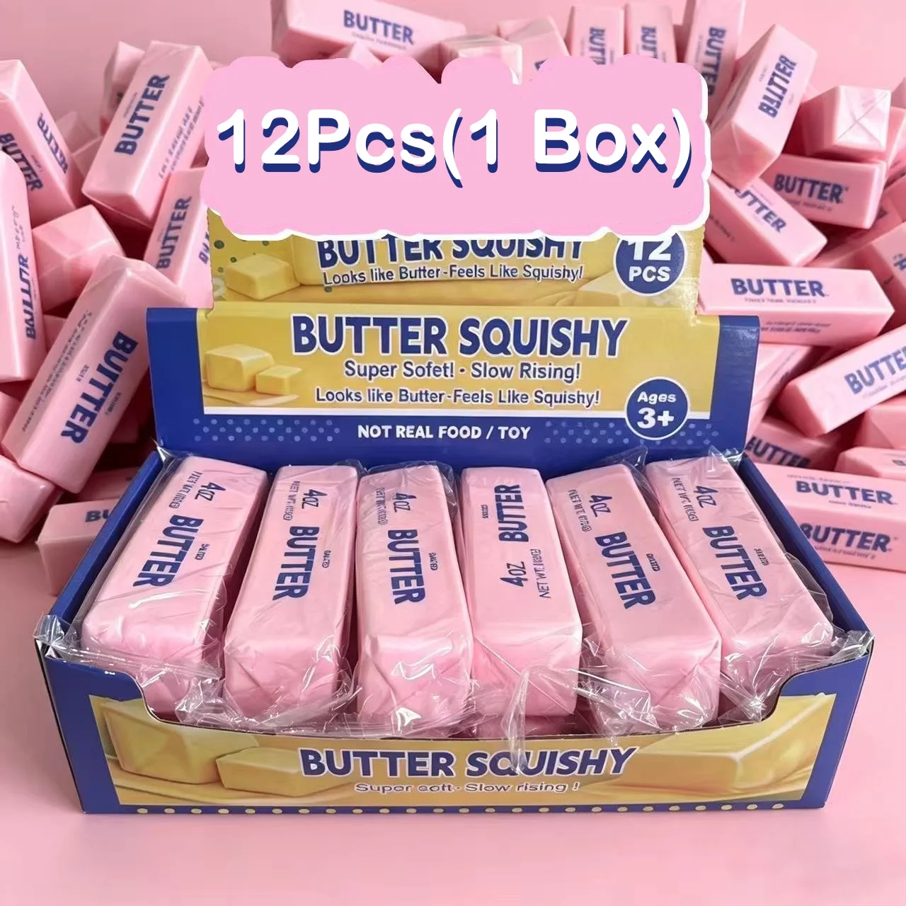 1Box(12Pcs) Soft Butter-Shaped Sensory Toys Car Interior Decoration Slow-Rebound Squishy Butter Stick Funny Squeeze Prank Toy