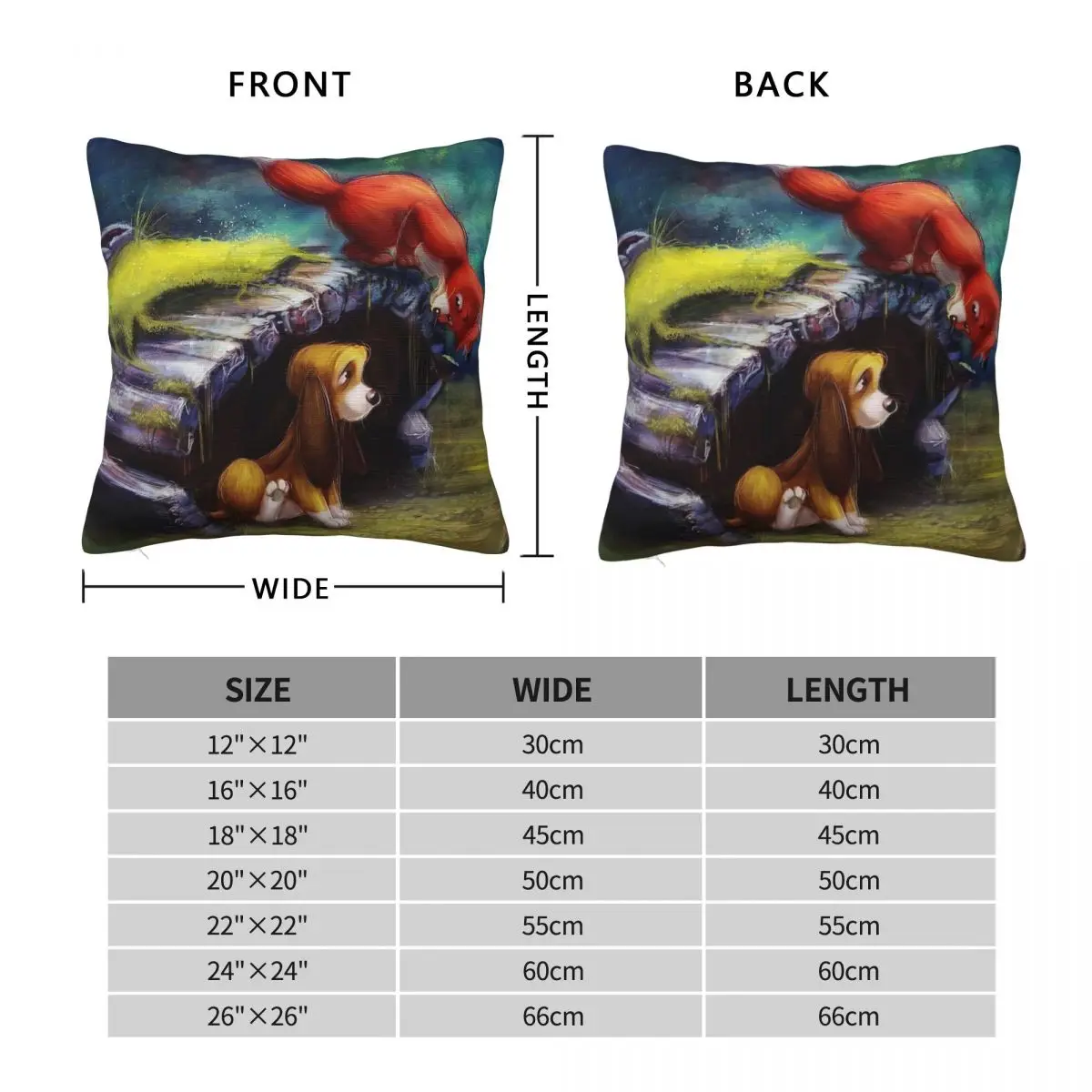 Fox And Hound Best Friends Square Pillowcase Polyester Linen Velvet Pattern Zip Decor Bed Cushion Cover 45x45