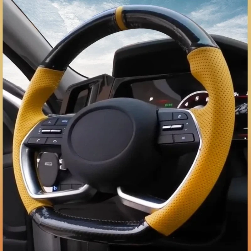 Hand Sewing Car Accessories Steering Wheel Cover For Hyundai AVANTE Santa Cruz Tucson Plug I20  Elantra Kustu 2020 CN7 Interior
