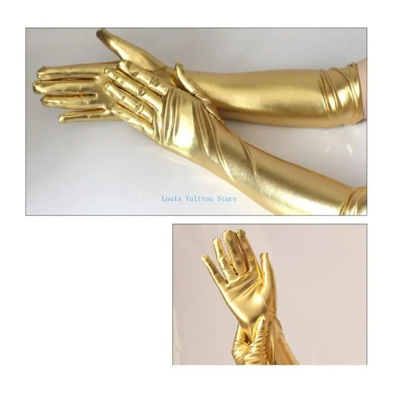 L5yb Gants longs métalliques pour le dîner Robe Gants Gants Couleur solide Élastique Christmas Halloween Femmes