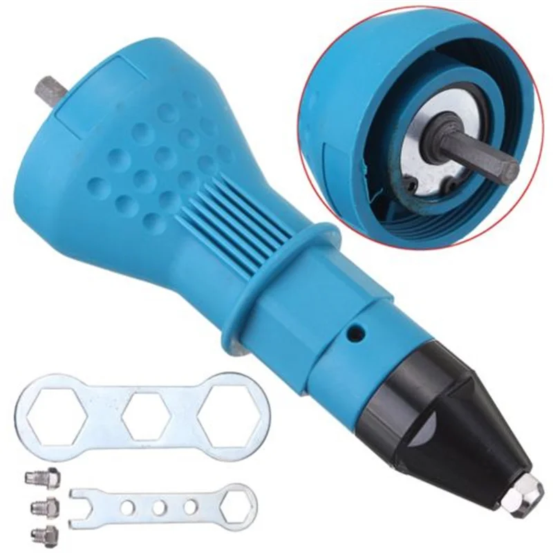 Adattatore per trapano per pistola per rivetti elettrica Strumento per rivettatura Cordless 2.4-4.8mm Diversi modelli di ugelli guida Accessori per utensili elettrici