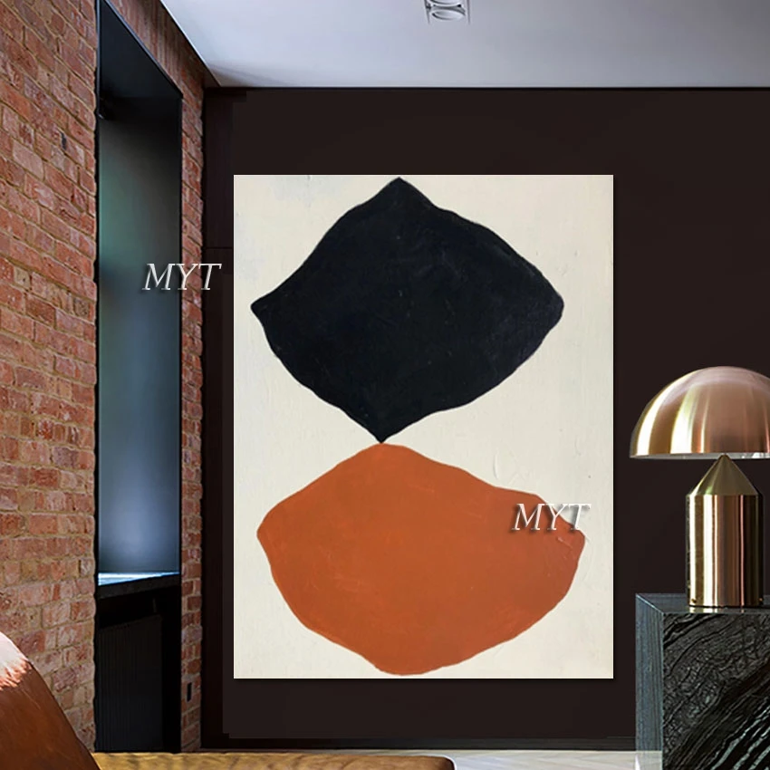 Kids Room Decoration Canvas Art Simple Abstract Paintings Frameless Black Orange Acrylic Geometry Shape Texture Wall Poster