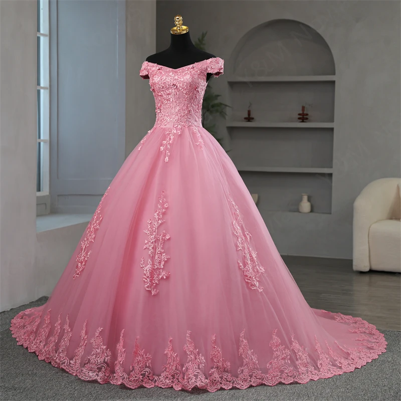 Niestandardowe kolory aplikacje na podłogę lub pociąg w stylu Vintage słodka sukienka 16 różowa sukienka na Quinceanera suknia balowa dla kobiet Plus Size Vestido De Noiva