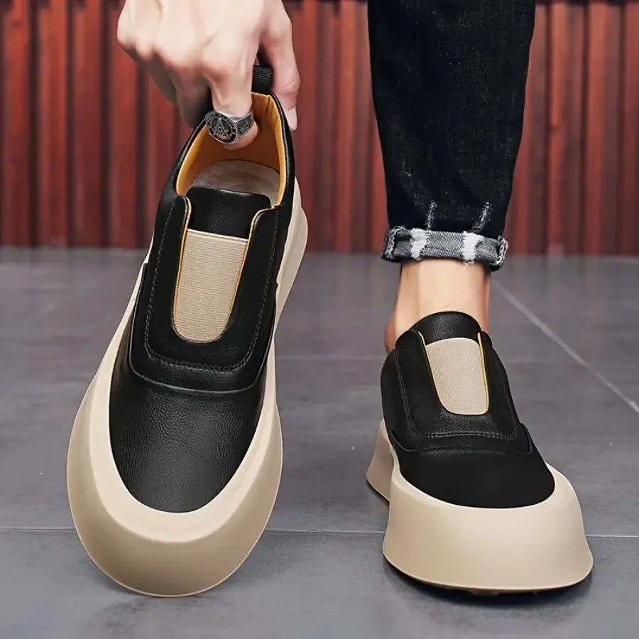 

New Men's Slip-On Loafers Platform Sneakers with Thick Soles Korean-Style Vintage Platform Height-Increasing Slip-On Shoes Genu