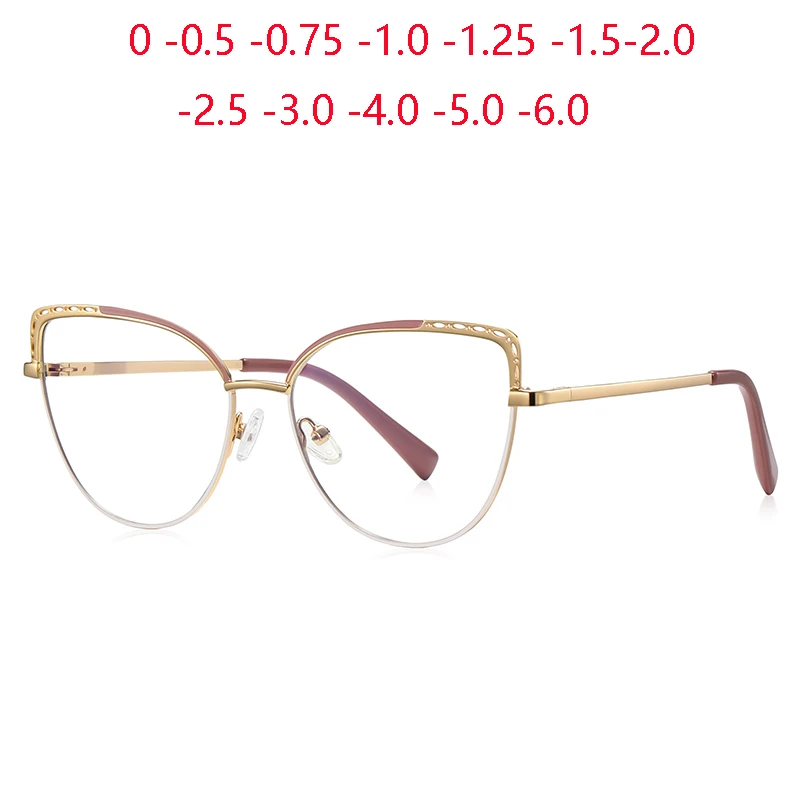 

Pink Gold Frame Women Cat Eye Prescription Glasses For The Nearsighted Blue Light Blocking Myopes Lunettes 0 -0.5 -0.75 To -6.0