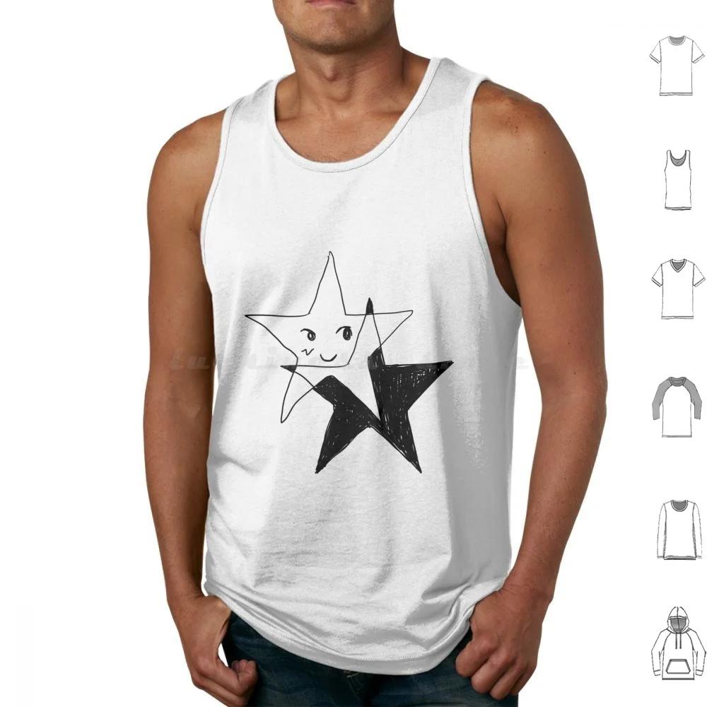 Happy Messy Star Tank Tops Vest Sleeveless Star Messy Sketch Doodle Cute Black And White Black White Happy Tattoo Simple