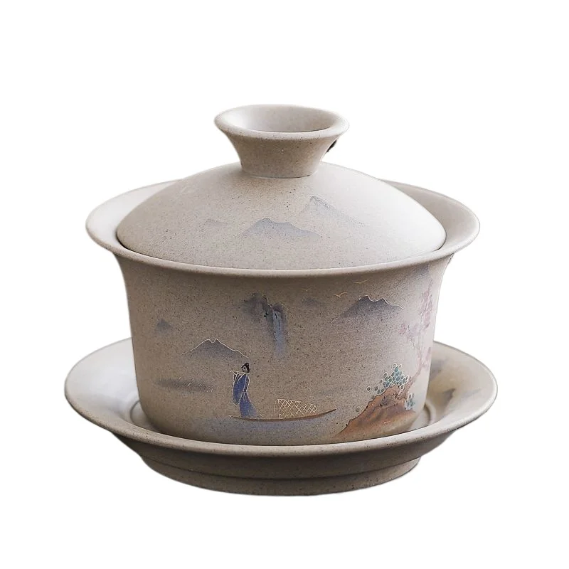 Gaiwan en céramique rustique, tasse à thé rétro, plusieurs styles, grand bol à trois compartiments, tasse de préparation en céramique, argile violette pour gîtes et hôtels