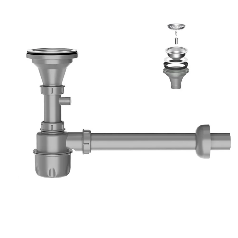 Stainless Steel Kitchen Sink Drain 114mm with Removable Hard Pipe and Wall Pull Up Filter for Easy Water Control