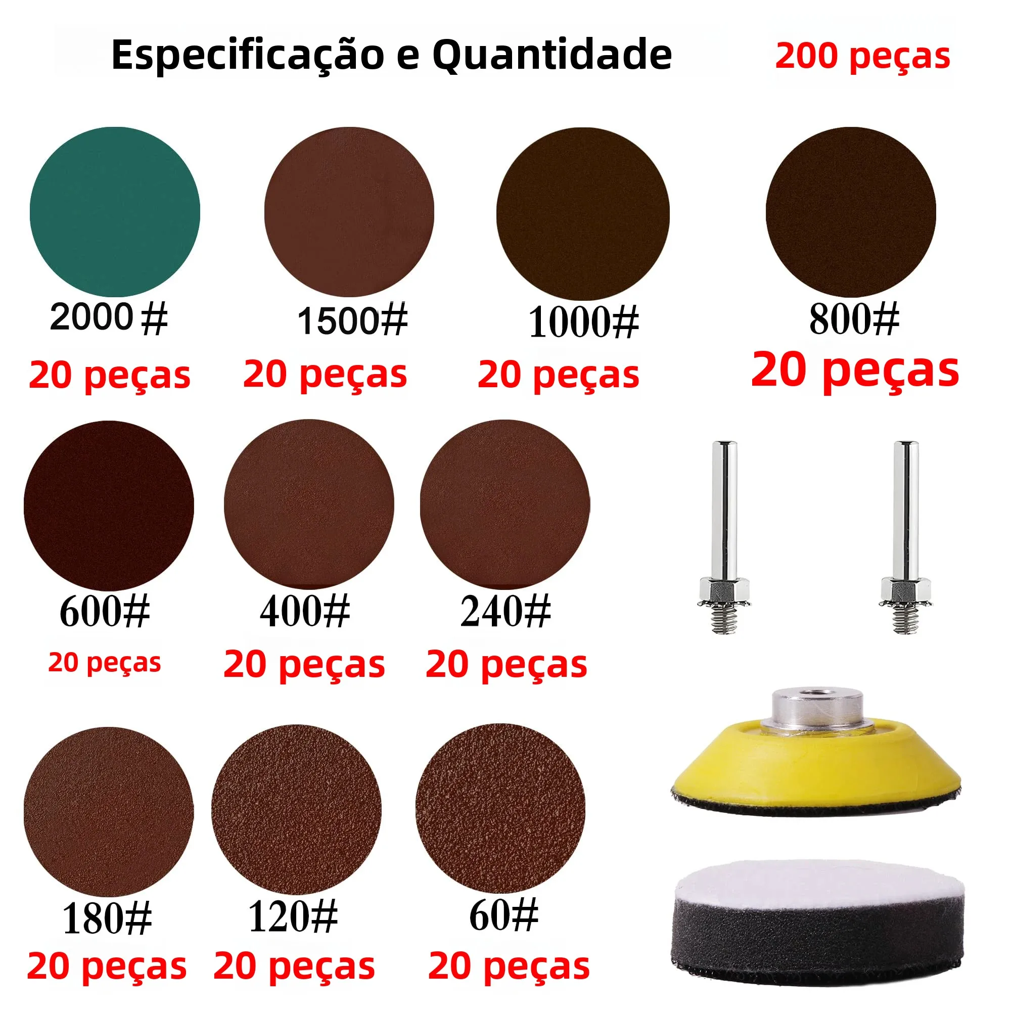 2 Polegada kit de lixa gancho e laço 3-204 pces grãos 60-3000 broca lixadeira acessório sortido para ferramentas rotativas moedor