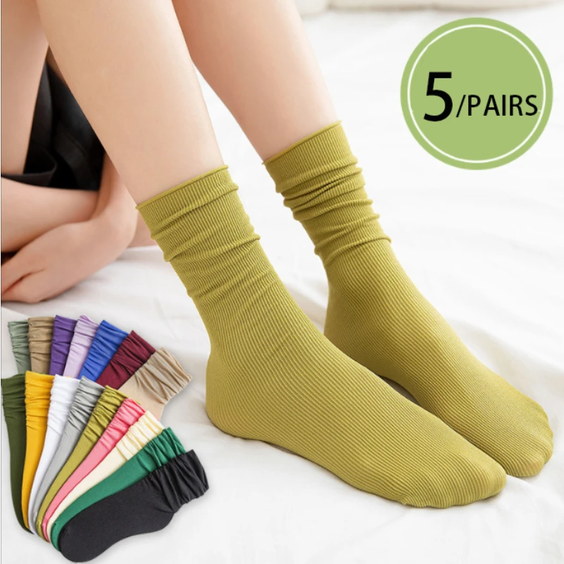 

Socks Girls for Summer Women Thin 5Pairs/set Loose Velvet Nylon Soft Breathable Long Socks Solid Color Casual Calcetines Medias