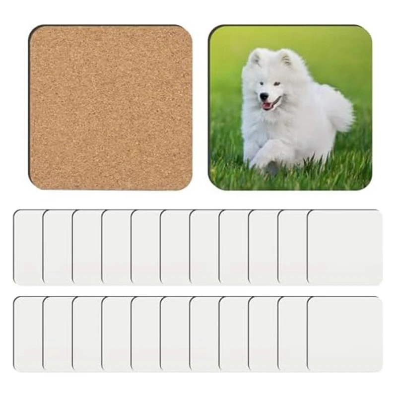 24 PCS Sublimation Coasters Blank MDF Cork Backed Heat Transfer Coasters For DIY Painting Art Crafts, 3.9 X 3.9 Inches Durable