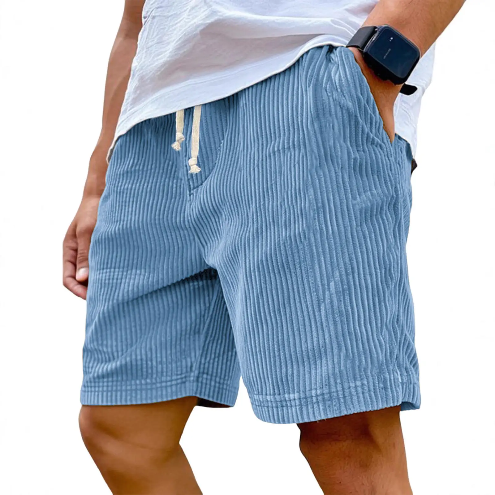 New Men's Loose Velvet Shorts with Thick Stripes Luminous Version Independent Station Light Bulb Binding Pants Casual Style