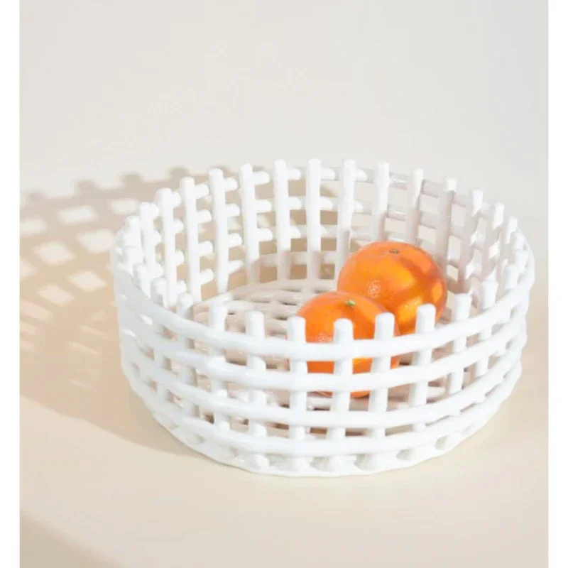 Handmade Nordic Morden Woven Ceramic Basket Bowls Eco-friendly Porcelain Fruit Basket Set of 3 for Home Hotel Bathroom Sotrage