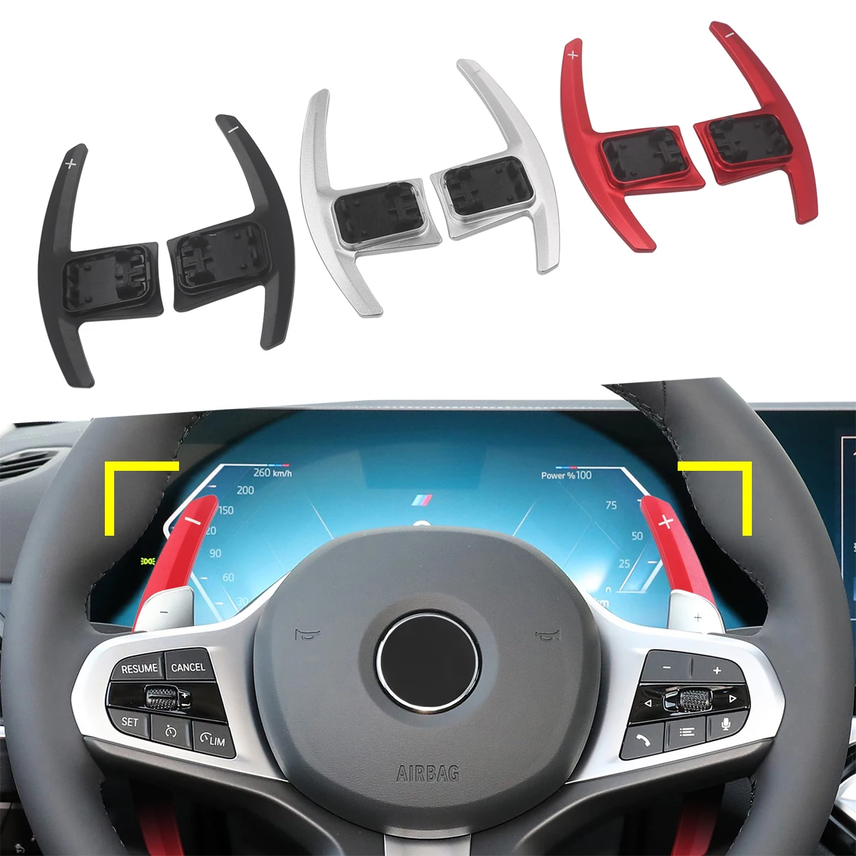 

For 2020-2026 BMW 2 3 4 8 Series X4 X5 X6 X7 Z4 Toyota Supra Red Car Aluminum Alloy Steering Wheel Gear Shift Paddle Extension