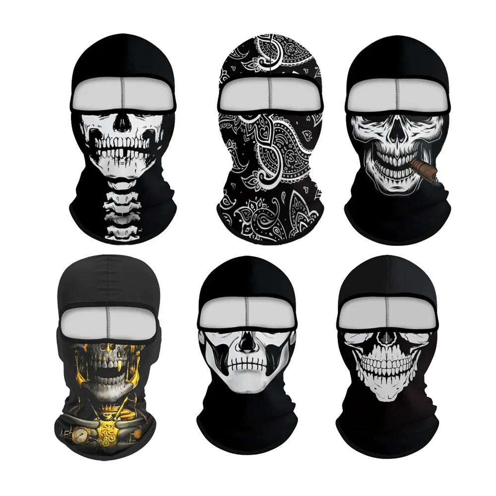 Fahrrad-Sturmhaube mit Totenkopf-Print, Motorrad-Vollgesichtsmaske, winddichter Ski-Kopf- und Nackenwärmer, Fahrradhelm-Innenfutter – Detail 1