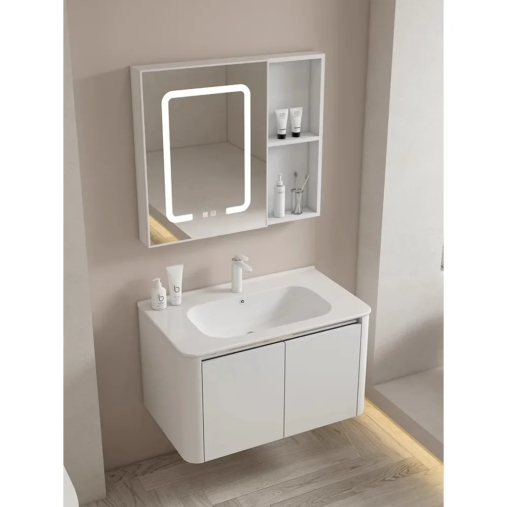 Aluminum honeycomb bathroom cabinet combination bathroom washbasin small unit ceramic integrated basin washbasin with rounded co