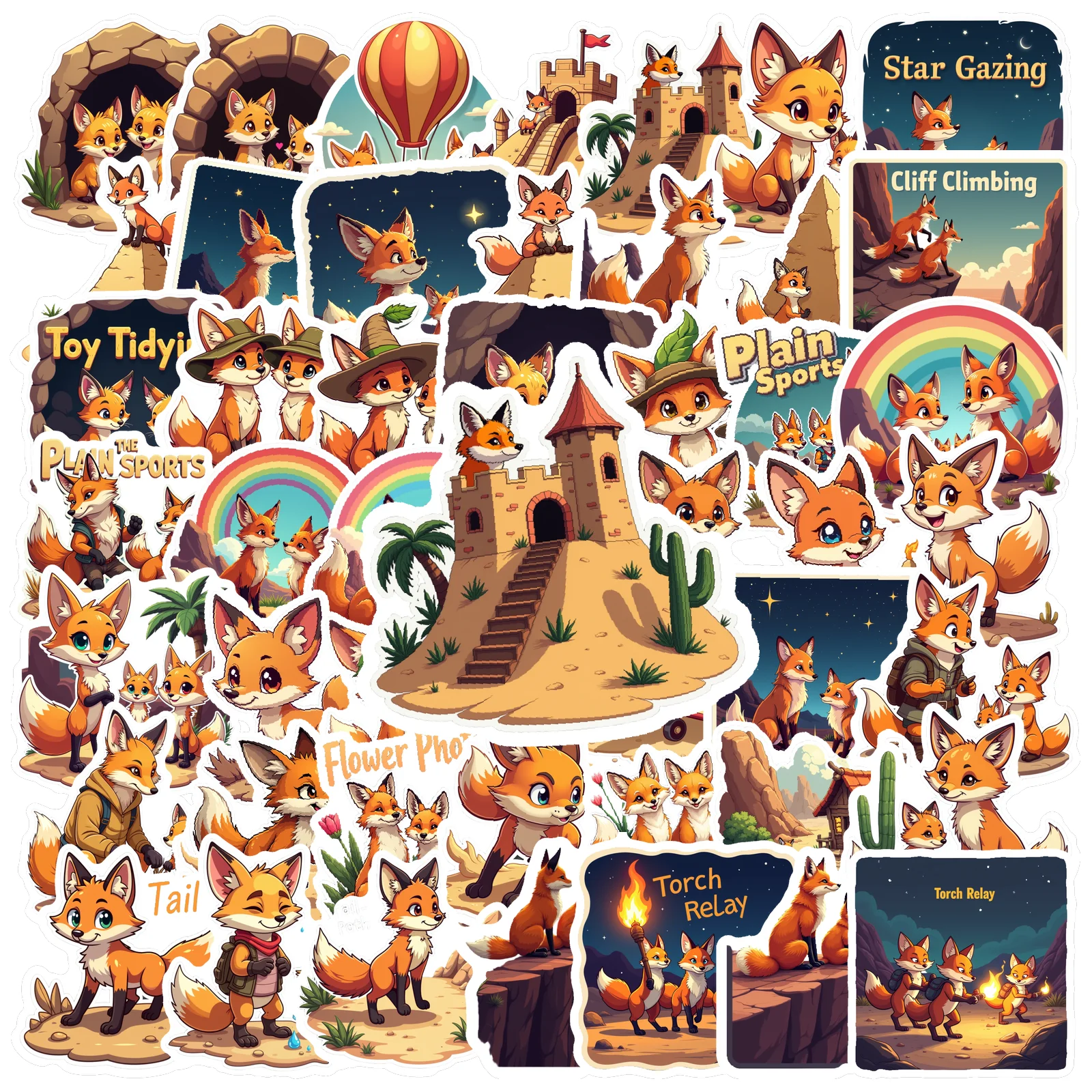 만화 귀여운 동물 여우 PVC 스티커, 스크랩북 스케치북 장식, 한국 문구류, 어린이 학용품, 50 개