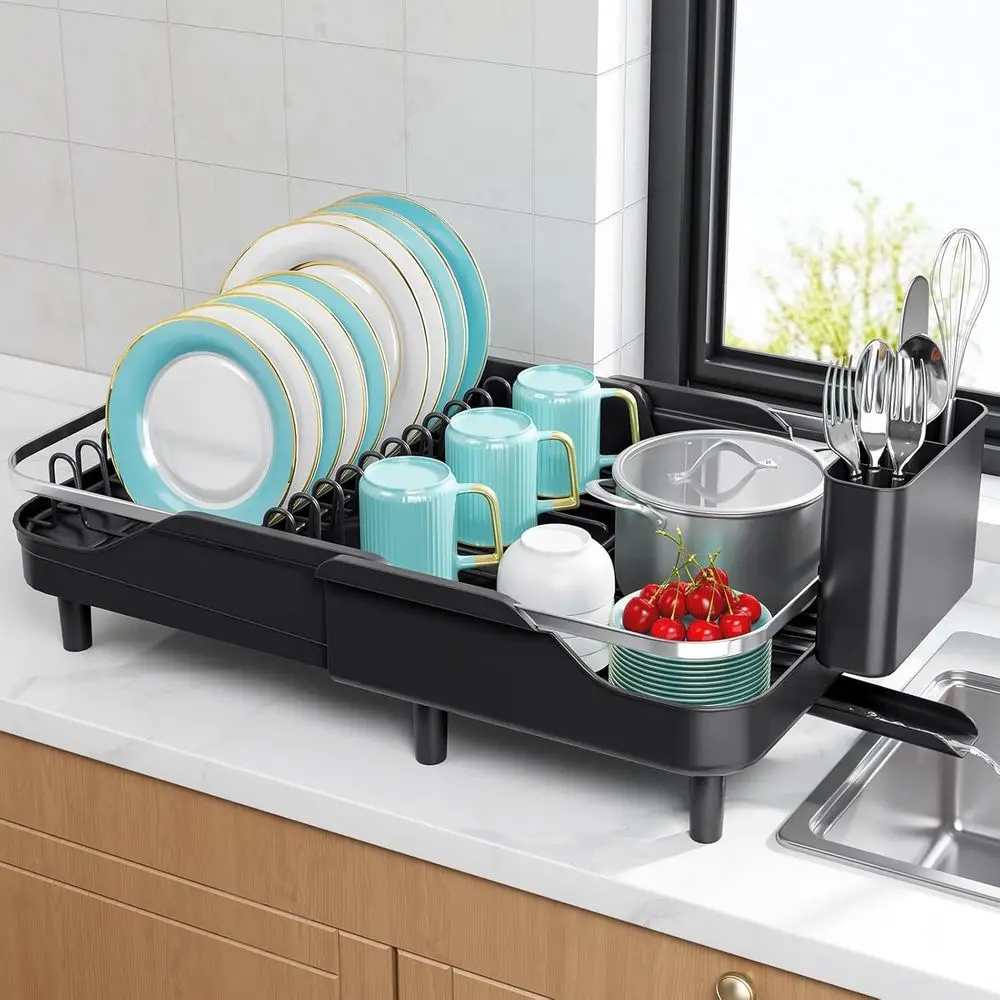 

Раздвижная сушилка для посуды или для кухонной столешницы, 16.14-23.62 дюйма, большая сушилка для посуды из нержавеющей стали с регулируемым сливным сливом, экономия места