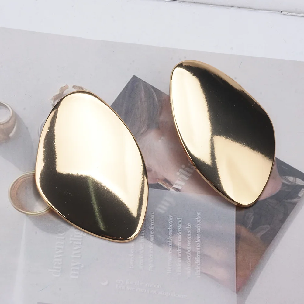 2024 New ZA Fashion Gold Silver Color Irregular Square Metal Large Earrings Women Indian Statement Punk  Big Earrings Jewelry