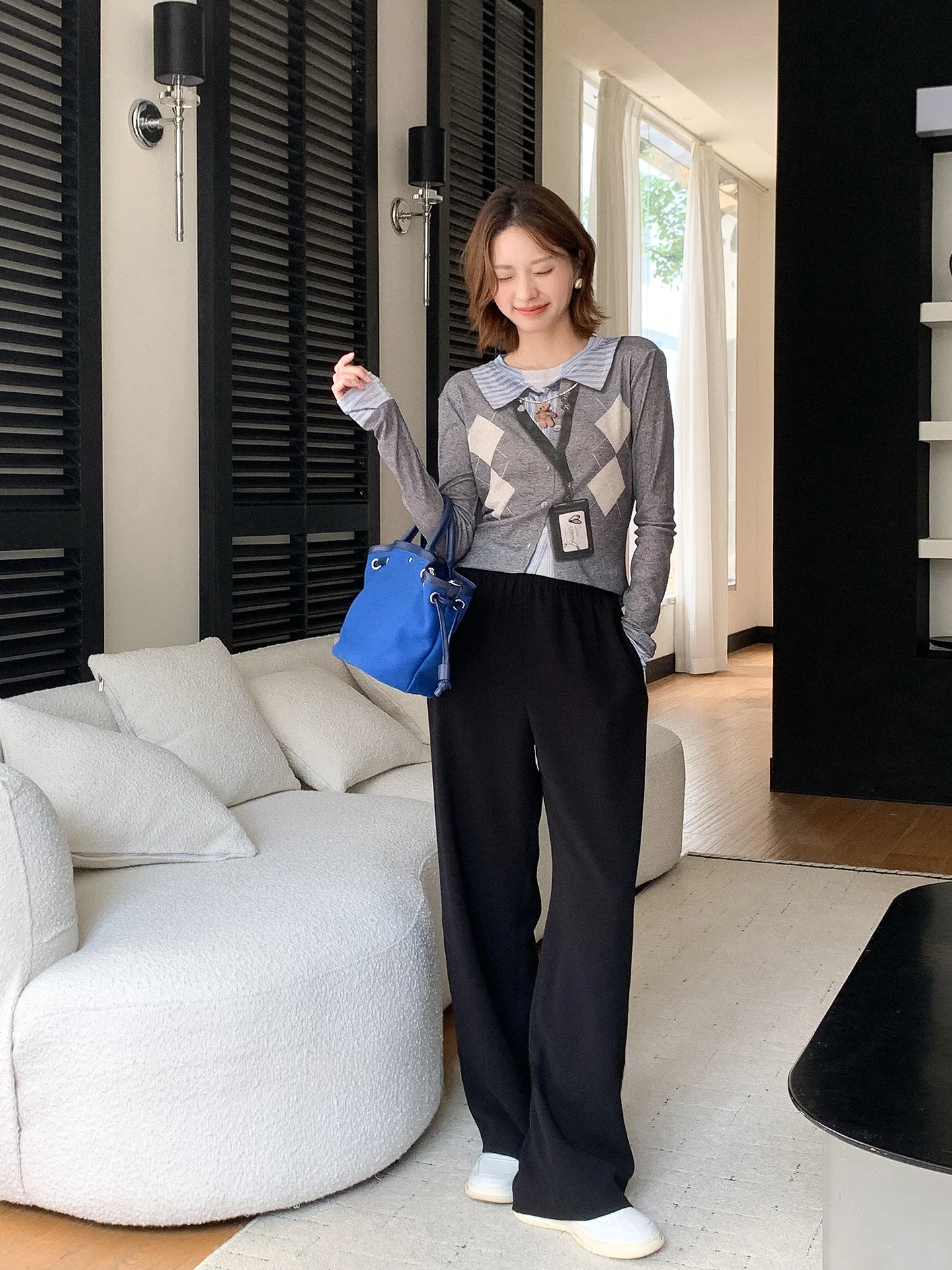 

Женские повседневные брюки Ele с высокой талией, прямые, из ацетатной ткани, с эластичным поясом, осенняя мода