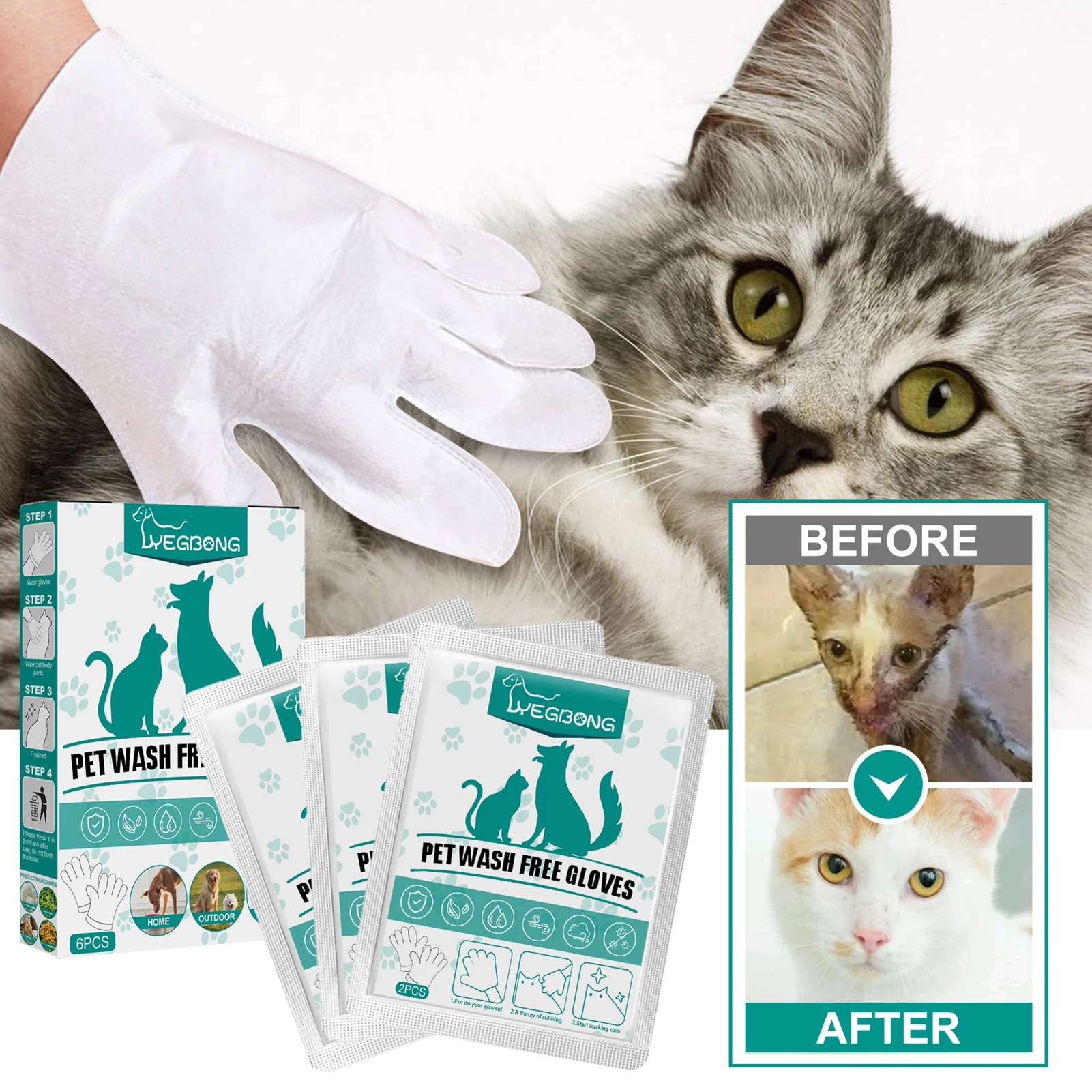 Pet Grooming Glove Wipes Pet Wipes Cleaning Massage Gloves Easy Deep Cleaning Pet Paws Face Body Wipes Gloves Gently Removes