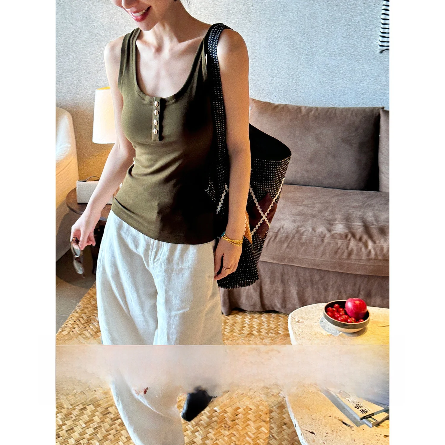 

Летний новый топ LUMIEN — цвет золотисто-синий, с высокой упругостью, облегающий, на бретельках, женский, модный, из смесового хлопка и спандекса.