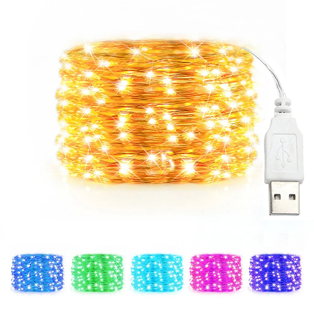 USB LED String Lights para decoração de Natal Luzes de fadas impermeáveis Fio de cobre, Guirlanda de luz, Festa de casamento, 10 m, 20 m, 30m