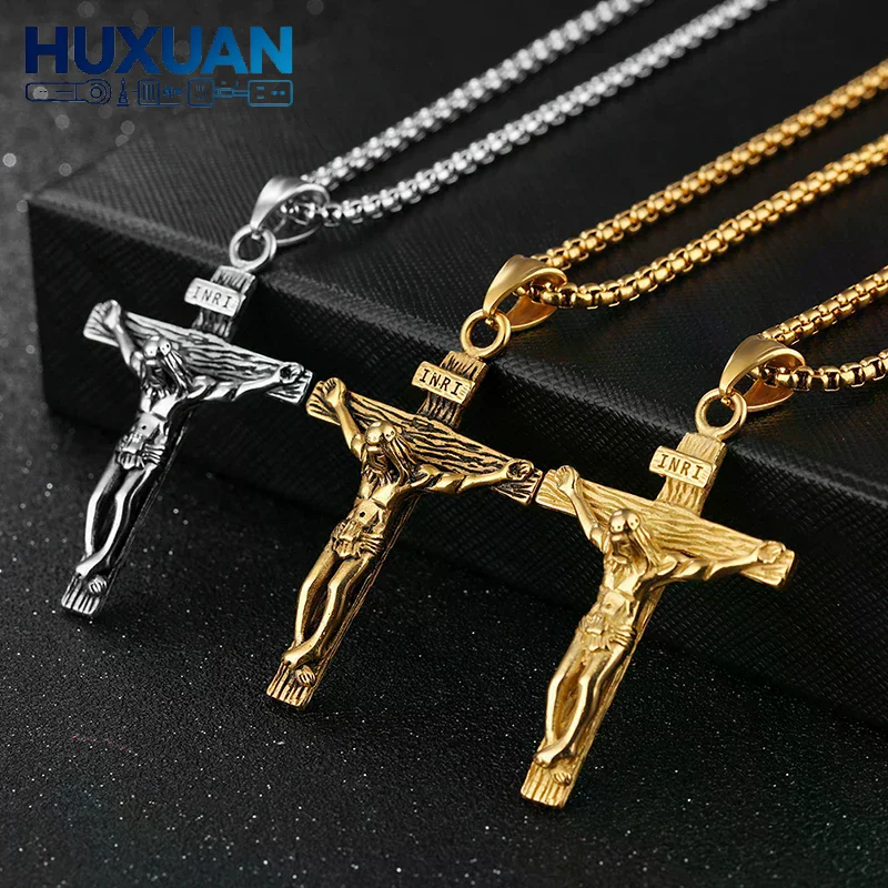 Creative   Cross Pendant Necklace, Trendy Personalized Stainless Steel Religious Jewelry, Prayer Gift