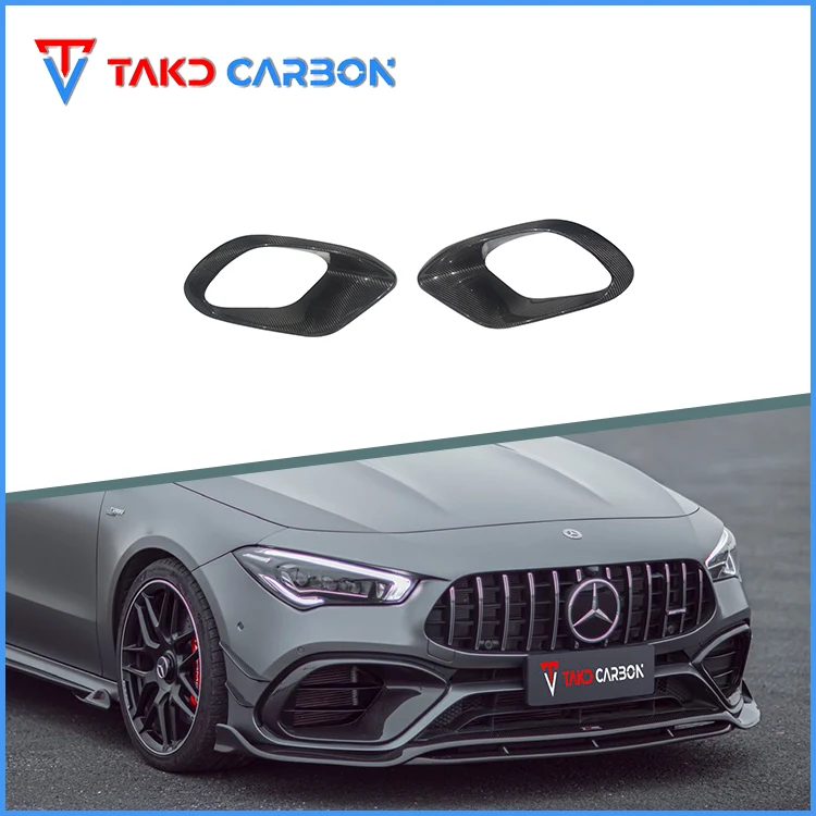 Carbon Brand Real Car Data Development Dry Carbon Fiber Front Fog Lamp Frame For Mercedes BENZ AMG CLA45 2020-2023