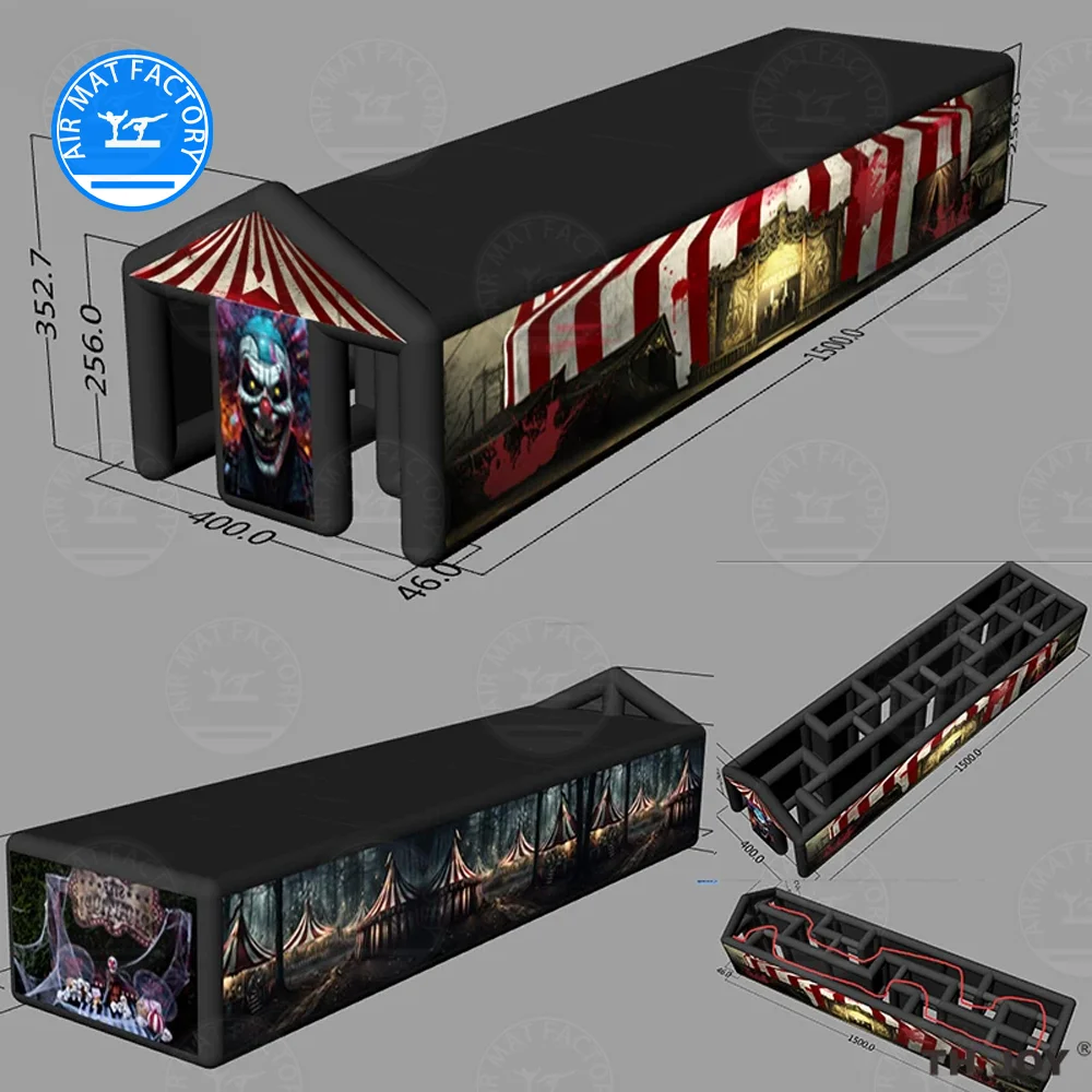 

Halloween Clown Inflatable Maze Large Haunted House Maze for Party & Event, Scary Carnival Themed Inflatable Obstacle Course