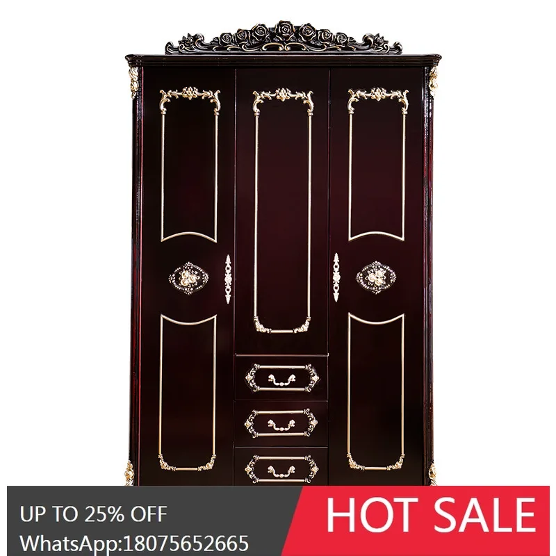 

HLZ European Style Wardrobe Modern Simple Solid Wood Wardrobe Home Three-Door Hanging Wardrobe Bedroom Light Luxury Furniture