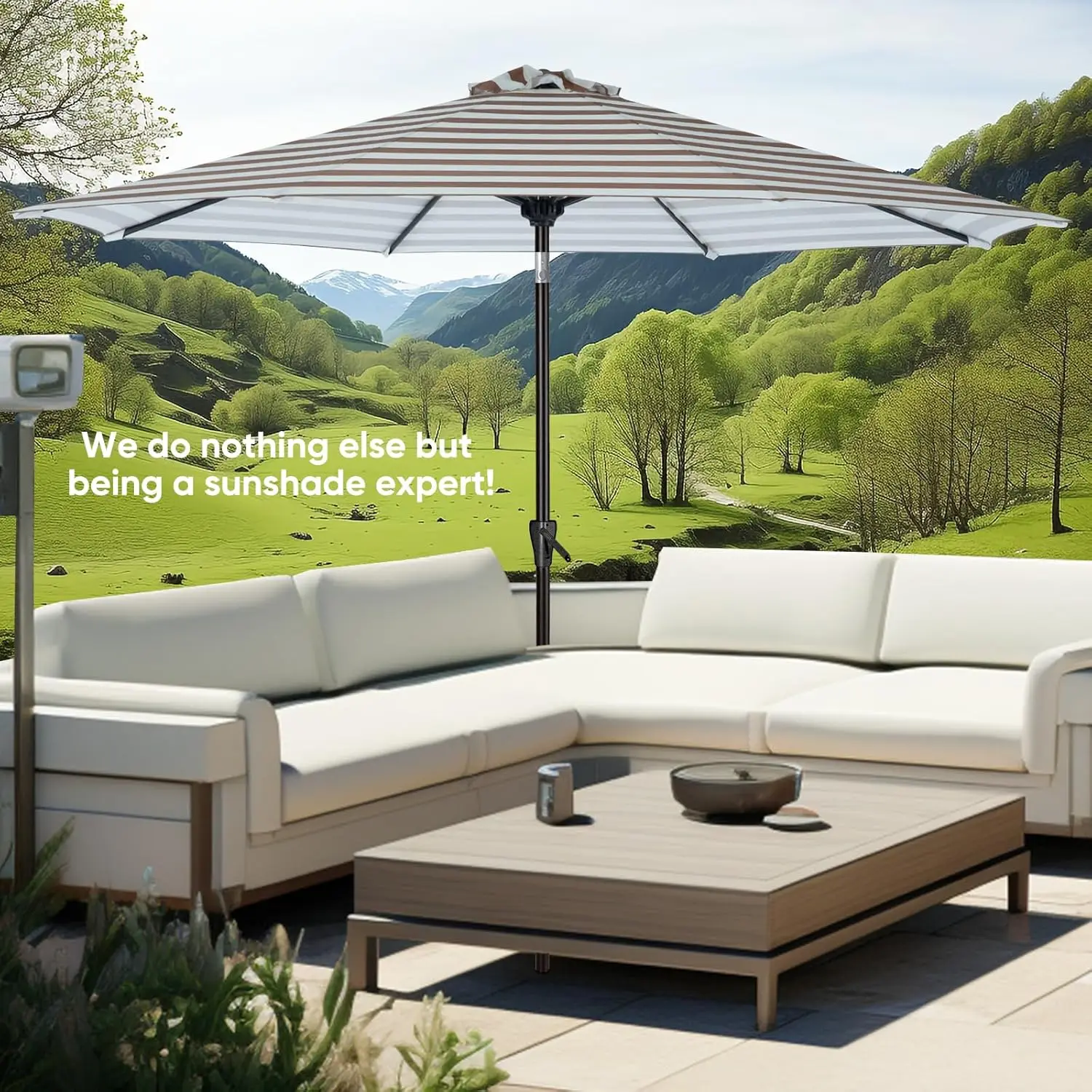 Ombrellone da tavolo da esterno per il mercato del Patio con inclinazione e manovella a pulsante, ombrellone grande con palo robusto e baldacchino resistente allo sbiadimento, Ea