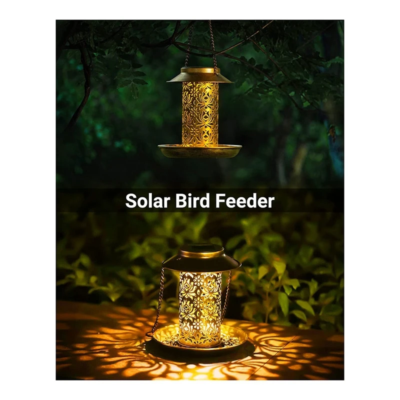 Solar Bird Feeder Outdoors Hanging Bird Feeder Metal Wild Bird Feeder For Cardinals Solar Garden Lantern With S Hook