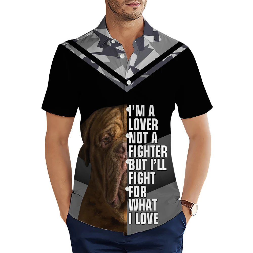 

HX Fashion Men's Shirts French Mastiff 3D Printed Casual Shirt Summer Short Sleeve Shirts for Men Clothing Camisa