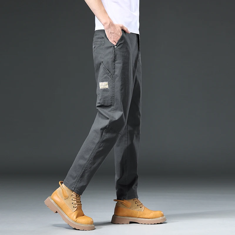 Baggy Pants Men Loose Fit Casual Fashion Pockets Designer Khaki Gray Stretch High Quality Men's Trousers Clothing Kpop Big Size