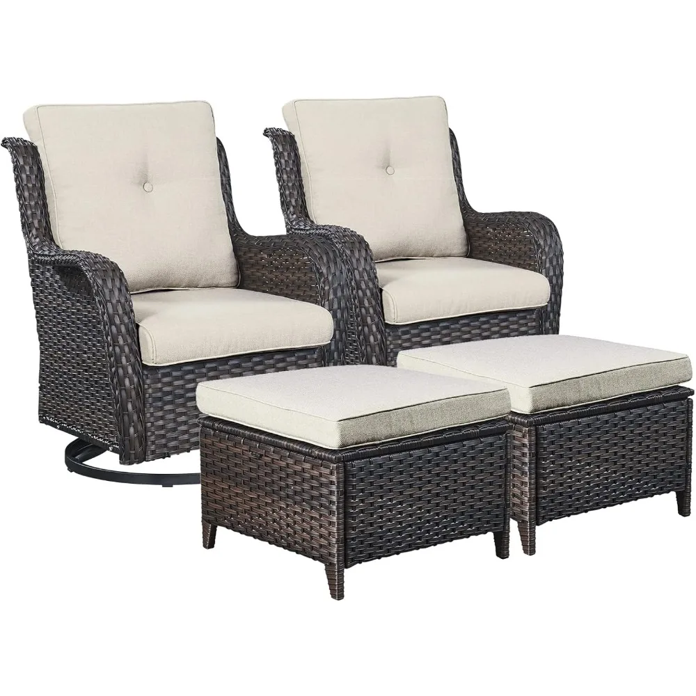 Wicker Patio Furniture Set - 4 Piece Rattan Outdoor Sectional Conversation Sets with 2 Swivel Rocking Chairs,2Ottomans for Porch