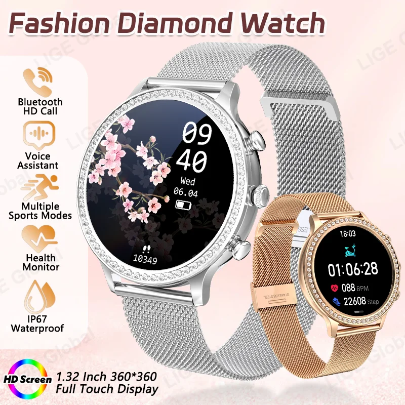 LIGE Fashion Women Diamond Watch 1.32