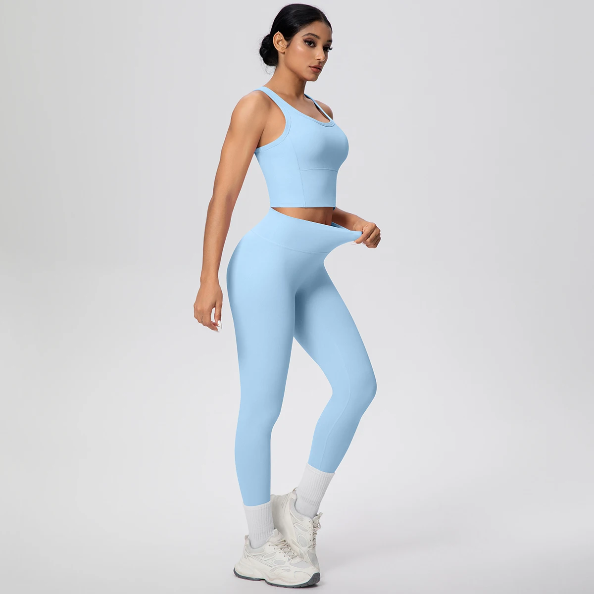 

2 шт., однотонный женский топ для тренировок, брюки для йоги, комплект для спортзала, бега, быстросохнущие леггинсы с эффектом пуш-ап, женская одежда для спортзала, комплект для йоги