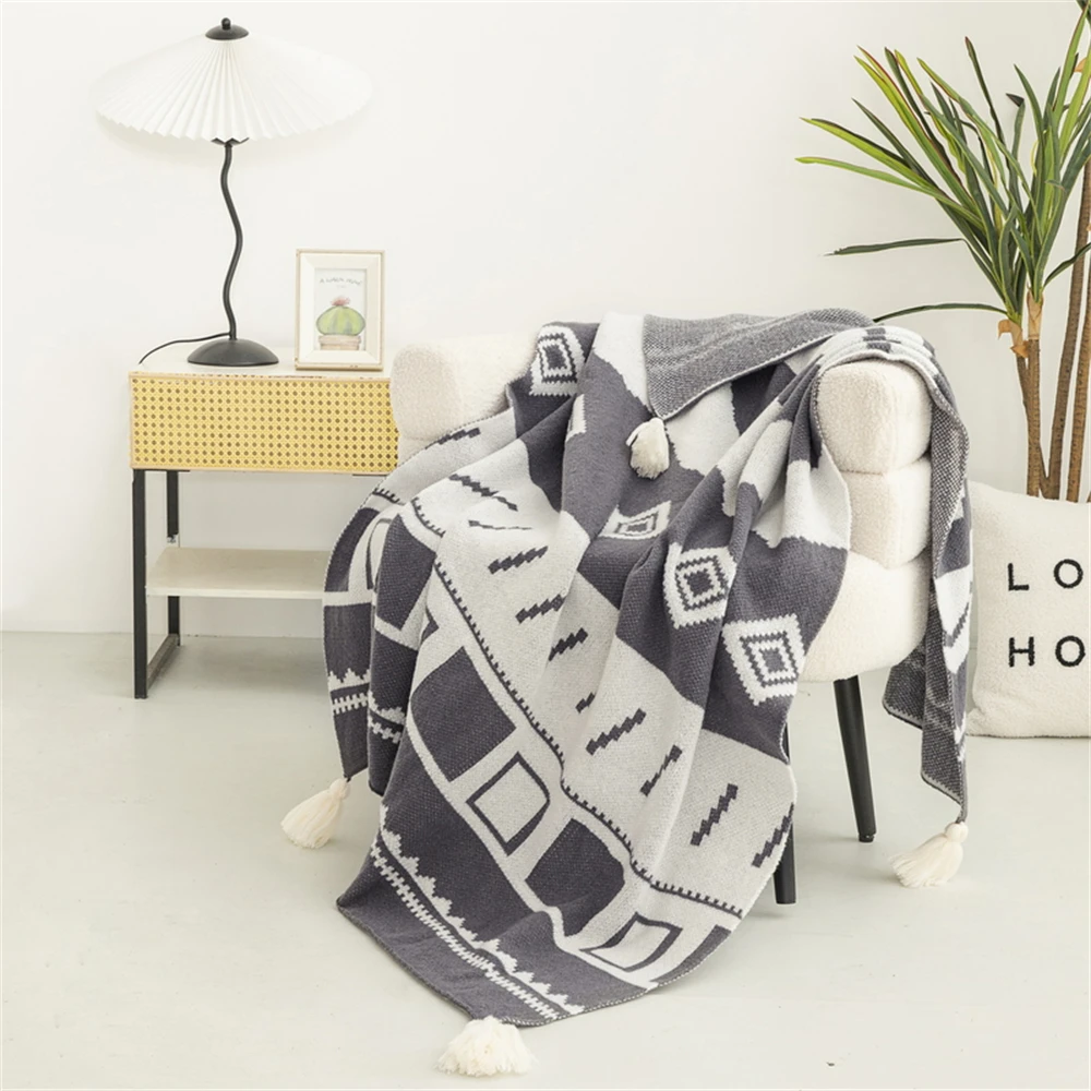 Knitted Blankets Nordic Style Bohemian Plaid Throw Blanket Portable Sofa Cover With Tassels Travel Leisure Bed Cover Bedspread